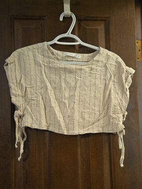 Altar'd State Cream Striped Crop Top with Side Ties